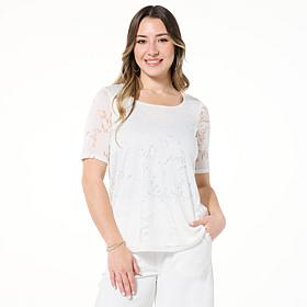Nina Leonard Elbow Sleeve Burnout Top
