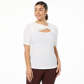 Nina Leonard Elbow Sleeve Peek-a-Boo Top