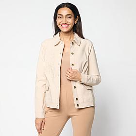 Nina Leonard Embroidered Button-Front Collared Jacket