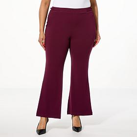 Nina Leonard Flared-Leg Pant with Buckle Detail