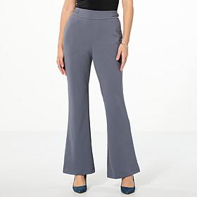 Nina Leonard Flared-Leg Pant with Buckle Detail