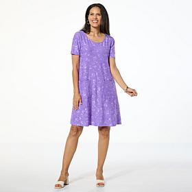 Nina Leonard Jacquard Scoop Neck Elbow Sleeve Trapeze Dress