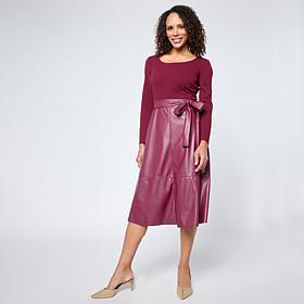 Nina Leonard Jewel Neck Long-Sleeve A-Line Dress