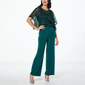 Nina Leonard Jumpsuit with Metallic Overlay