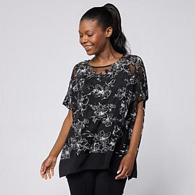 Nina Leonard Kimono Knit Floral Top with Tank 2-piece Set