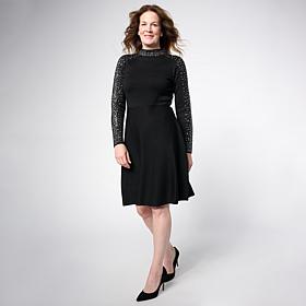 Nina Leonard Long Sleeve Mock Neck Fit and Flare Sweater Dress