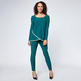 Nina Leonard Long Sleeve Tulip Hem Top and Pant 2-piece Set