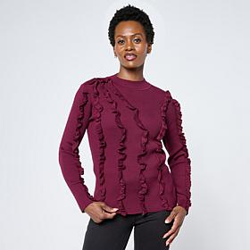 Nina Leonard Mock Neck Long-Sleeve Ribbed Sweater