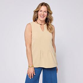 Nina Leonard Notch Neck Pleat Front Tank