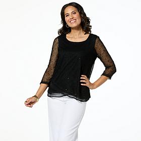 Nina Leonard Novelty Sequin Open Knit Top