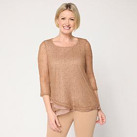 Nina Leonard Novelty Sequin Open Knit Top
