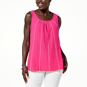Nina Leonard Pebbled Knit Tank Top with Embroidery