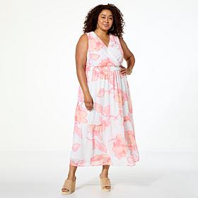 Nina Leonard Printed Chiffon Smocked Waist Maxi Dress