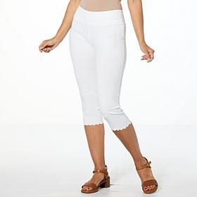 Nina Leonard Pull-on Crop Pant with Scalloped Detail