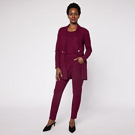 Nina Leonard Rib Knit Cardigan, Tank and Pant 3-piece Set