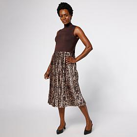 Nina Leonard Ribbed Knit Sleeveless Mock-Neck Midi Dress