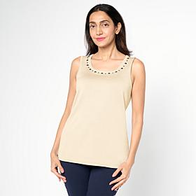 Nina Leonard Scoop-Neck Studded Knit Tank