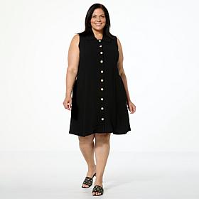 Nina Leonard Sleeveless Button Front Pebbled Float Dress