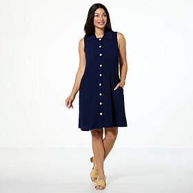 Nina Leonard Sleeveless Button Front Pebbled Float Dress