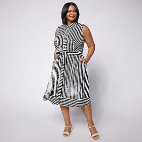 Nina Leonard Sleeveless Collared Button-Front Dress