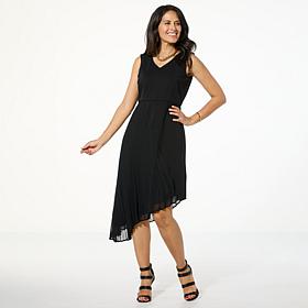 Nina Leonard Sleeveless Dress with Pleated Detail