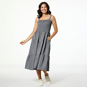 Nina Leonard Sleeveless Smocked Midi Dress