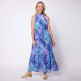 Nina Leonard Sleeveless Smocked Neck Midi Dress