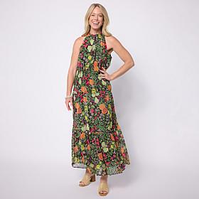 Nina Leonard Sleeveless Smocked Neck Midi Dress