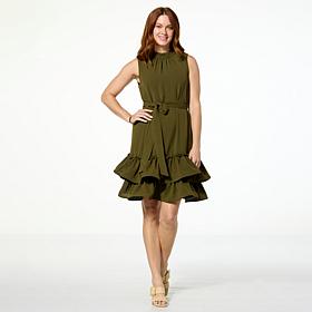 Nina Leonard Sleeveless Textured Wave Flounce Hem Dress