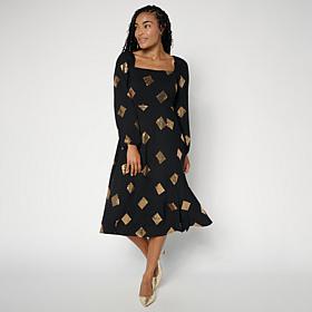 Nina Leonard Square Neck Sequin Midi Dress