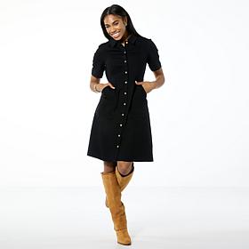 Nina Leonard Stretch Denim Fit-and-Flare Shirtdress