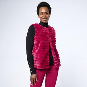 Nina Leonard Striped Faux Fur Vest