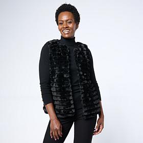 Nina Leonard Striped Faux Fur Vest