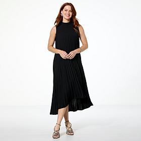 Nina Leonard Textured Wave Hi-Low Midi Dress