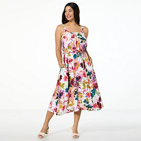 Nina Leonard Textured Wave Midi Dress with Adjustable Straps