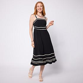 Nina Leonard Textured Wave Midi-Length Fit and Flare Dress
