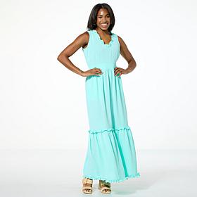 Nina Leonard Textured Wave Tiered Hem Maxi Dress