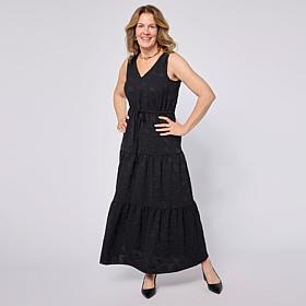 Nina Leonard Tiered V-Neck Dress