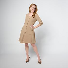 Nina Leonard V-Neck Button-Front Dress