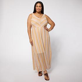 Nina Leonard V-Neck Sleeveless Novelty Knit Maxi Dress