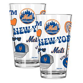 Official MLB 2-Pack 16oz Stainless Steel Pint Glasses Mets