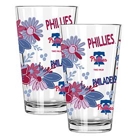 Official MLB Flower-Design & Logo 16 oz. Pint Glass 2pk - Phillies