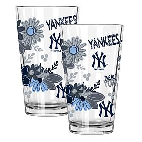 Official MLB Flower-Design & Logo 16 oz. Pint Glass 2pk - NY Yankees