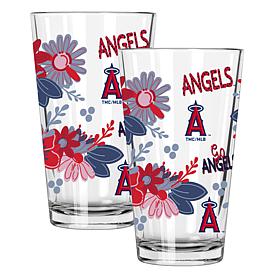 Official MLB Flower-Design & Logo 16 oz. Pint Glass 2pk -  LA Angels