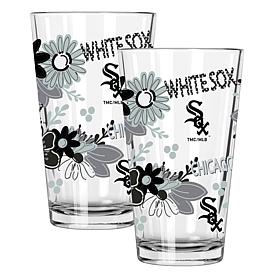 Official MLB Flower-Design & Logo 16 oz. Pint Glass 2pk - White Sox