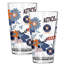 Official MLB Flower-Design & Logo 16oz Pint Glass 2pk - Houston Astros