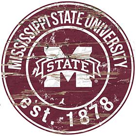 Officially Licensed NCAA  Distressed Round Sign - Mississippi State