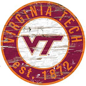 Officially Licensed NCAA  Distressed Round Sign - Virginia Tech Un.
