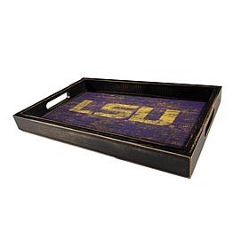 Officially Licensed NCAA LSU Distressed Wood Tray