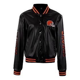 Officially Licensed NFL Sequin Logo Faux Leather Bomber Jacket